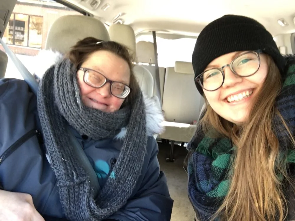 Molly and Christianne in a Car